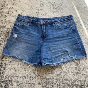 Kut from the Kloth denim jean shorts relaxed fit frayed hem  distressed 14